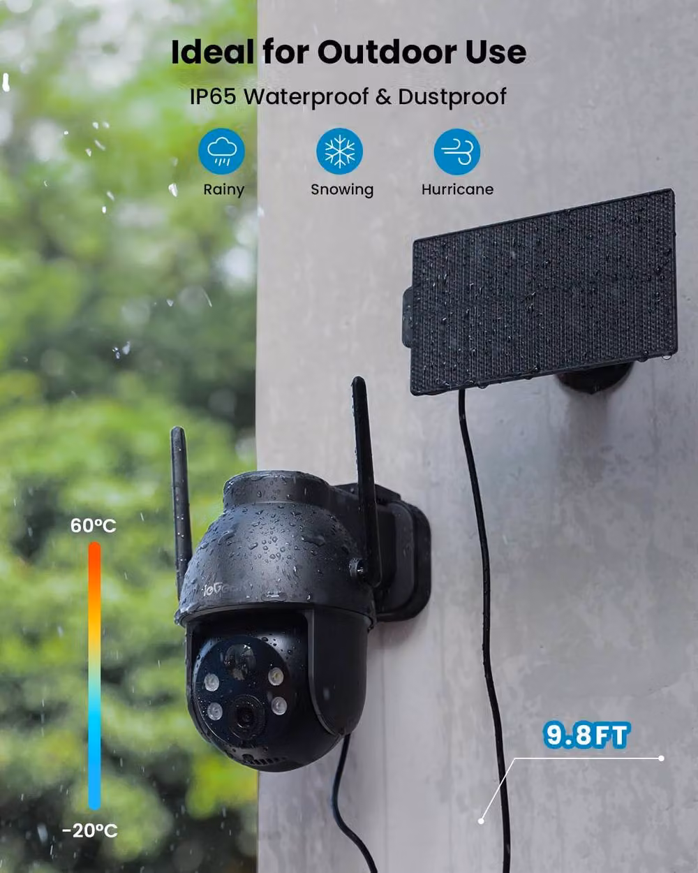 iegeek Black 2K 360° Solar Security Camera with Night Vision, PIR and 2-Way Audio – 8
