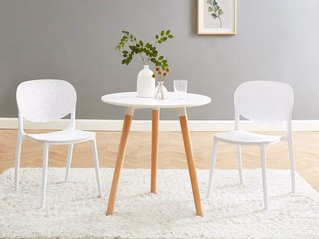 ROLENA Round 2-Seat Dining Table in White MDF and Beech Wood, W/D/H: 70 x 70 x 73 cm – 1