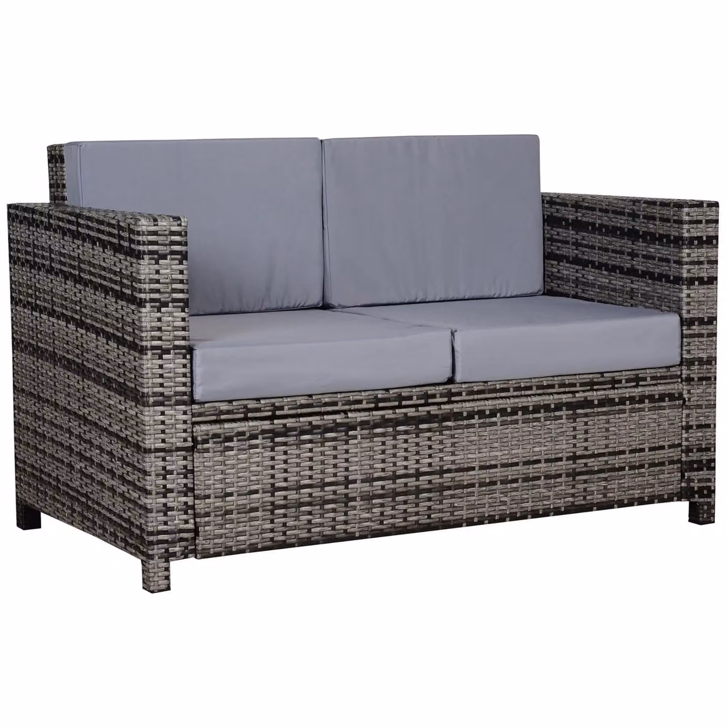 OUTSUNNY Grey Rattan Wicker 2-Seat Garden Sofa Loveseat with Upholstered Cushions and Powder Coated Steel Frame – 2