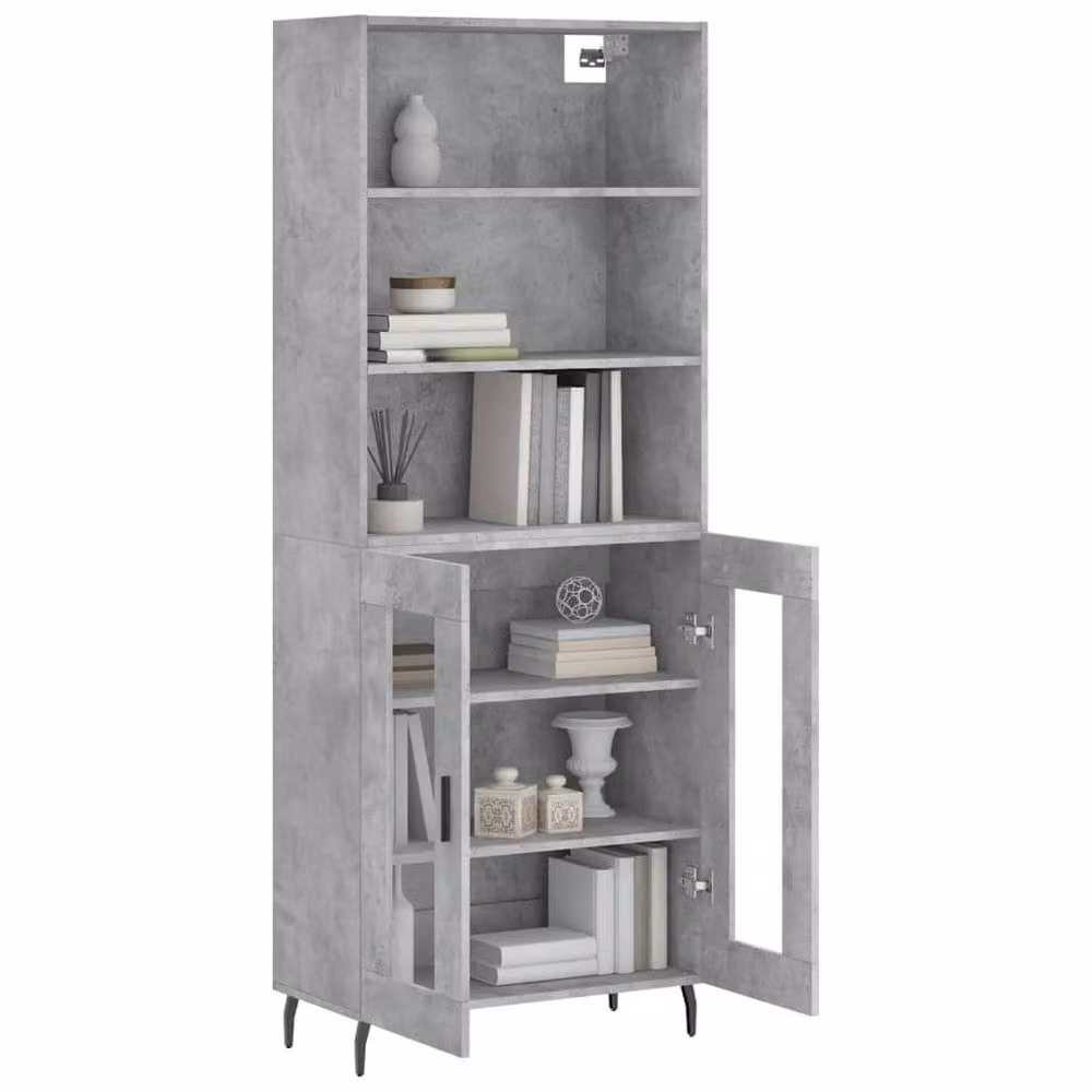 Berkfield Home Modern Highboard in Concrete Grey with Glass Doors, W: 69.5 cm, D: 34 cm, H: 180 cm – 2