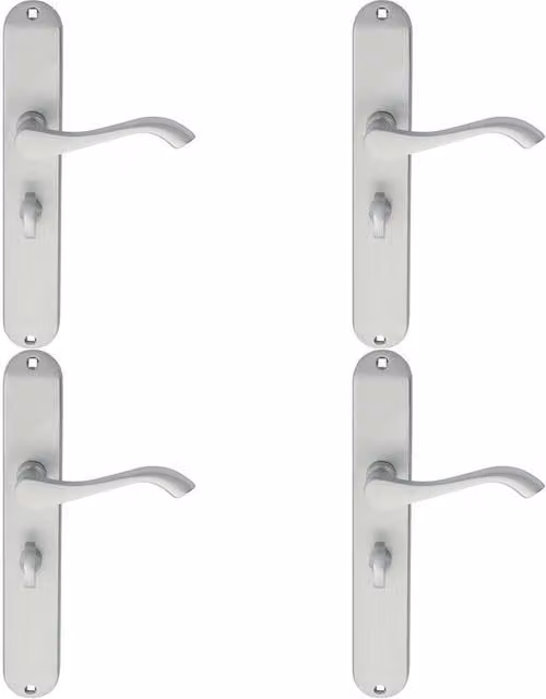 Loops 4 Pair Curved Handles with Long Slim Bathroom Backplate in Satin Chrome, 241 x 40 mm