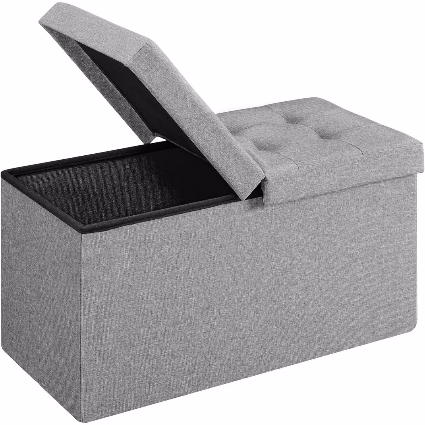 SONGMICS Medium Foldable Storage Bench Ottoman with Flipping Lid in Light Grey – 4
