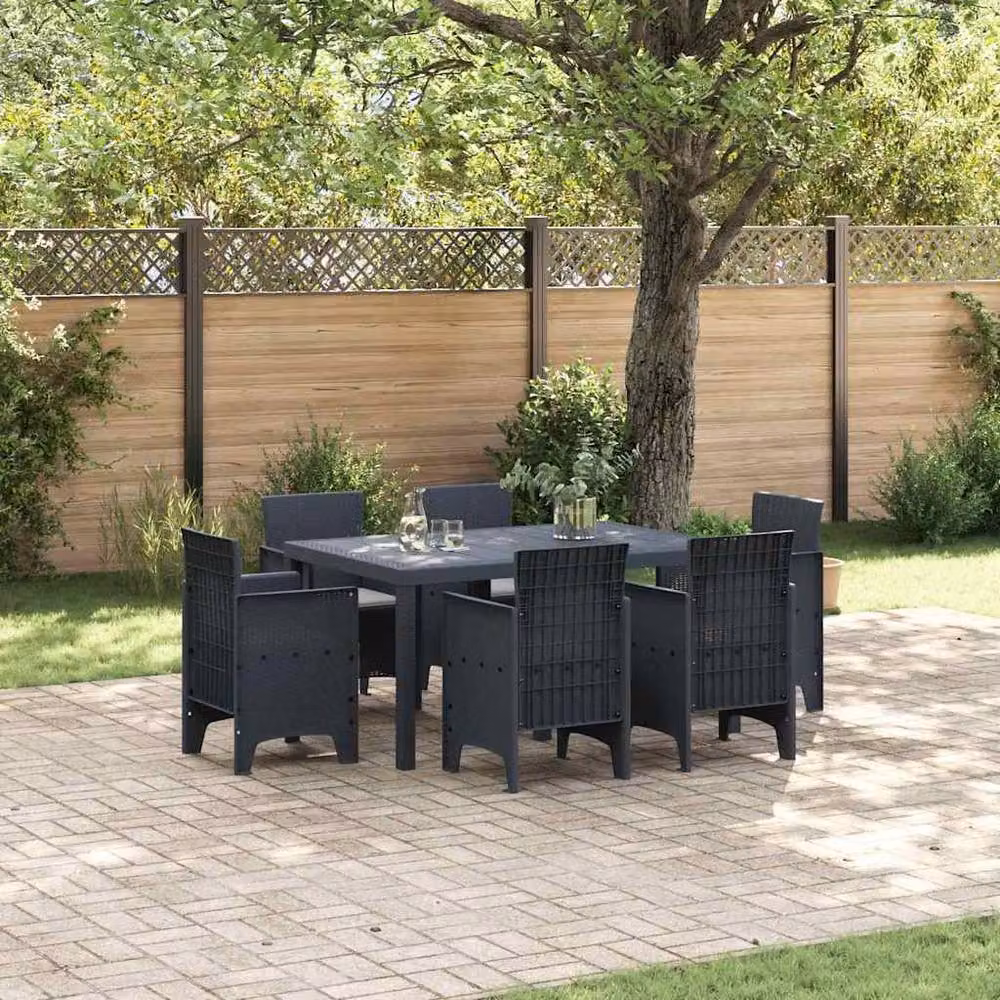 Berkfield Home 7 Piece Anthracite Poly Rattan Garden Dining Set with Cushions – 2