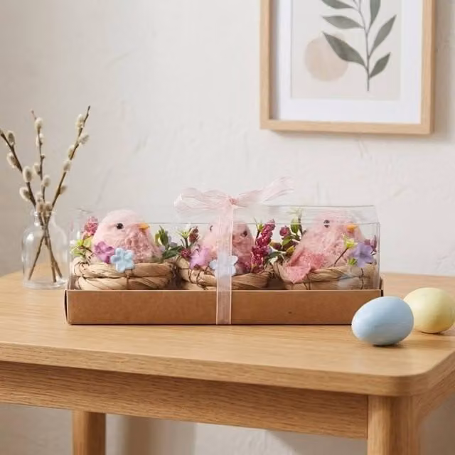 Garden Greatness Springtime Three Birds In Nests Multicolour Tabletop Decoration, 3 Pack