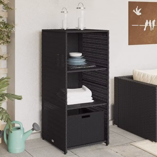 Berkfield Home Black Poly Rattan Garden Storage Cabinet with Internal Shelves and Drawers W/D/H: 50 x 55 x 115 cm – 1