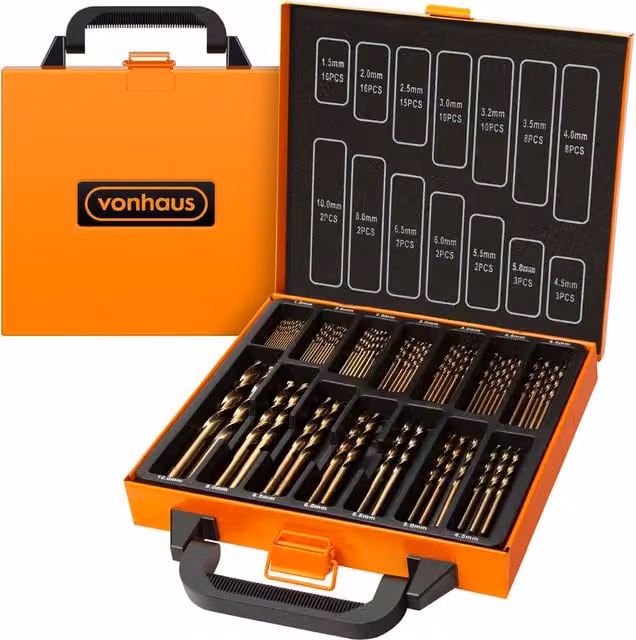 VonHaus 99 Piece HSS Cobalt Twist Drill Bit Set with Carry Case, Orange