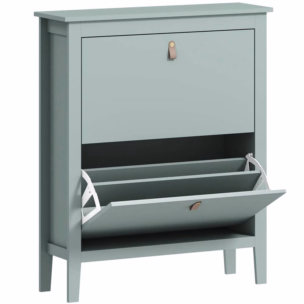 Wyld Haus Sela Modern 2 Drawer Shoe Cabinet in Mint Green with Leather Handles – 2