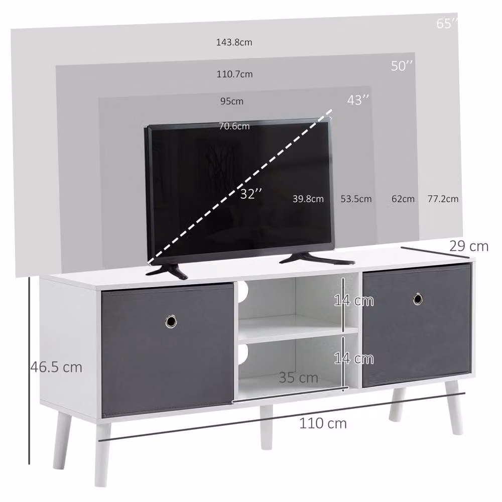 Wyld Haus Nirona Scandinavian TV Cabinet in White and Grey with Removable Fabric Drawers, Width: 110 cm – 3