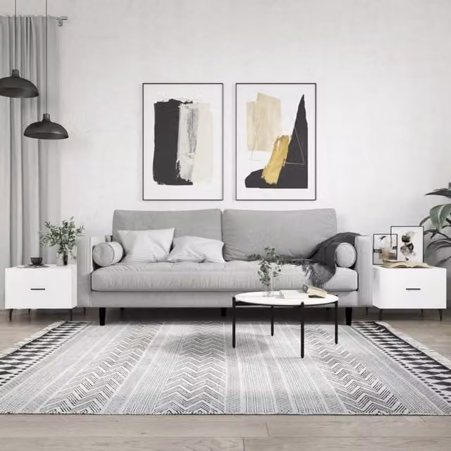 Berkfield Home Set of 2 High Gloss White Square Coffee Tables W/D/H: 50 x 50 x 40 cm