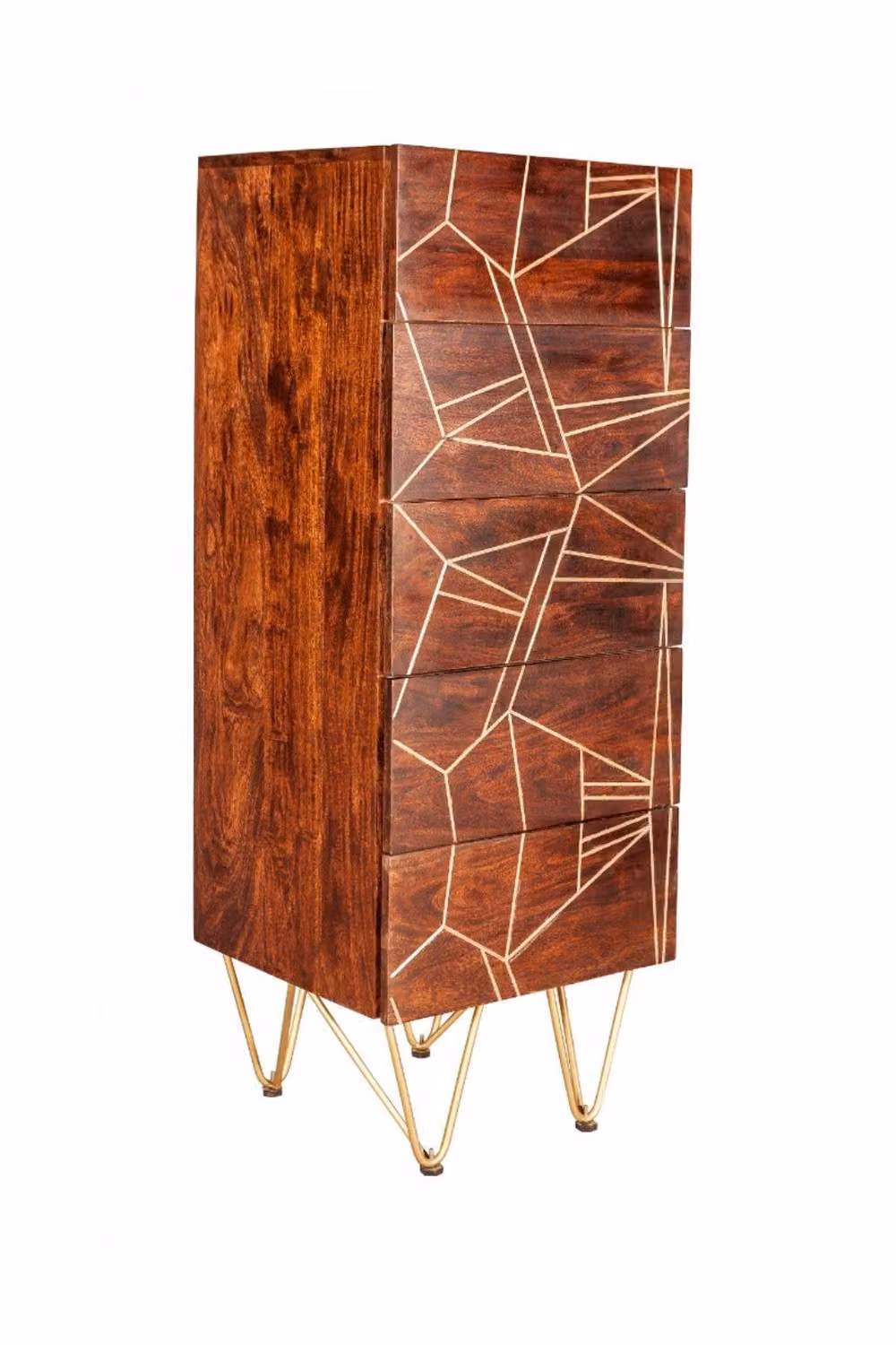 IH Design Behka Dark Mango Wooden Tall Chest of Drawers in Brown and Gold – 2