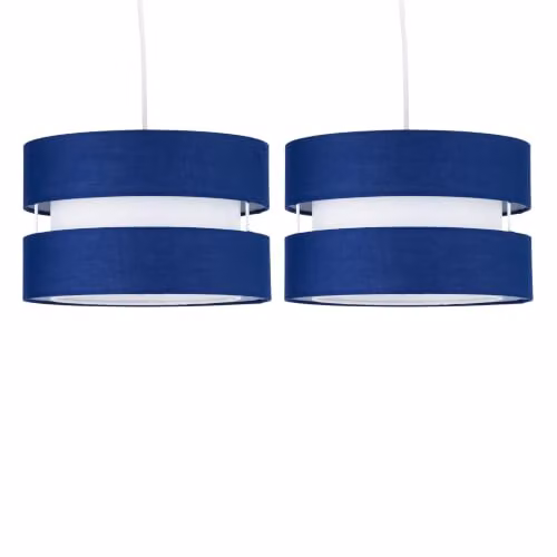 First Choice Lighting Benni Set of 2 Blue Fabric Round Easy Fit Pendant Shades, Diameter: 26 cm – 6
