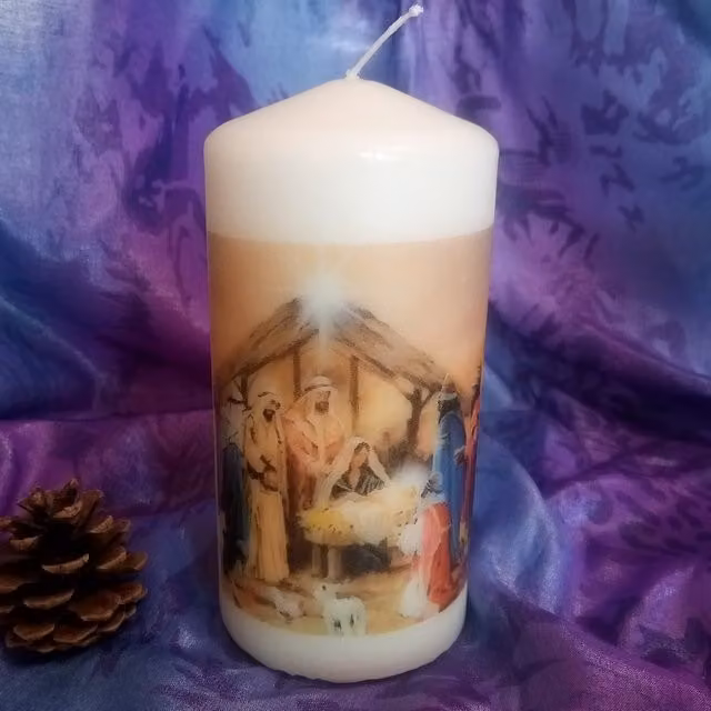 Viki White Pillar Candle Nativity