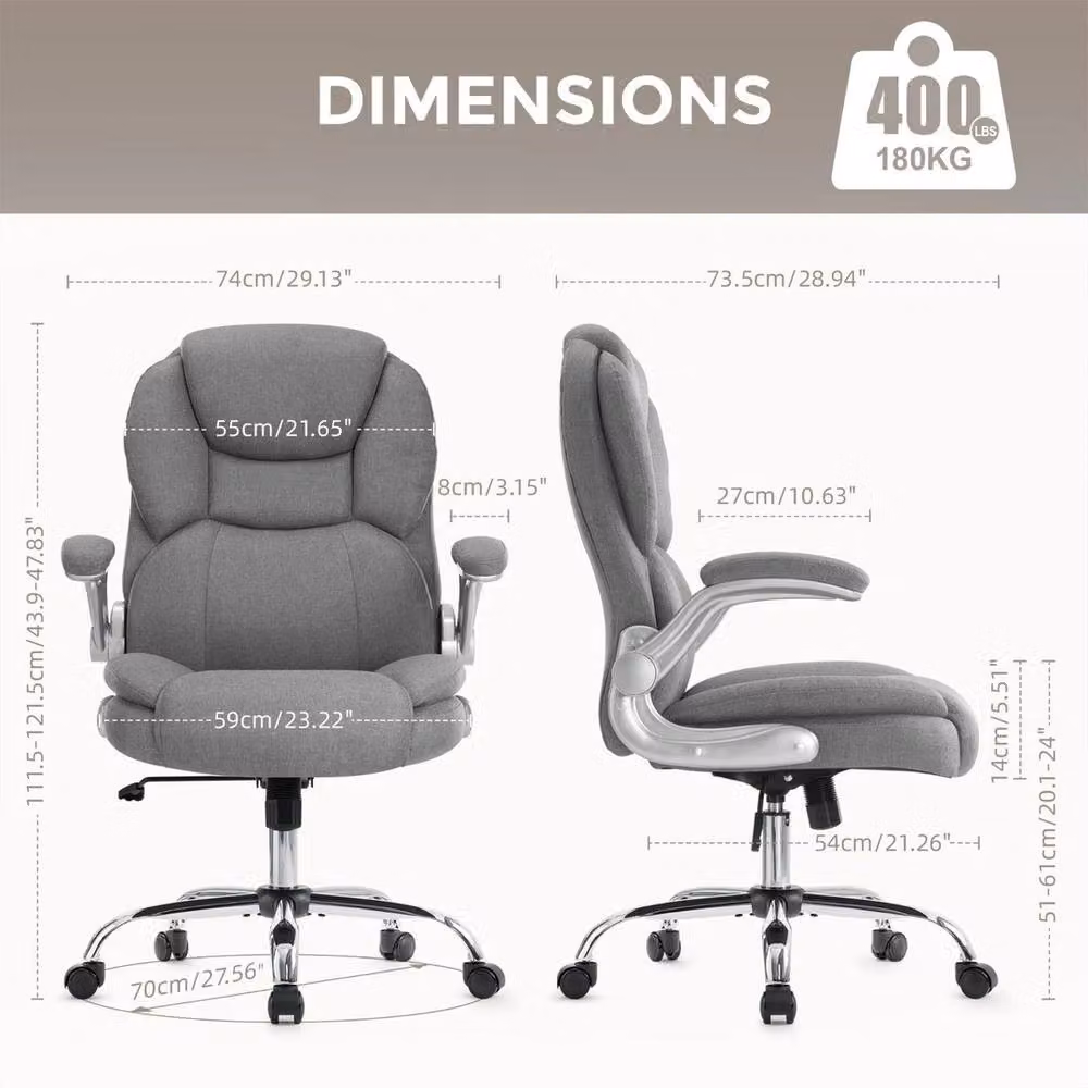 KORVIXA Grey Executive Office Chair with Headrest and Adjustable Armrests – 2