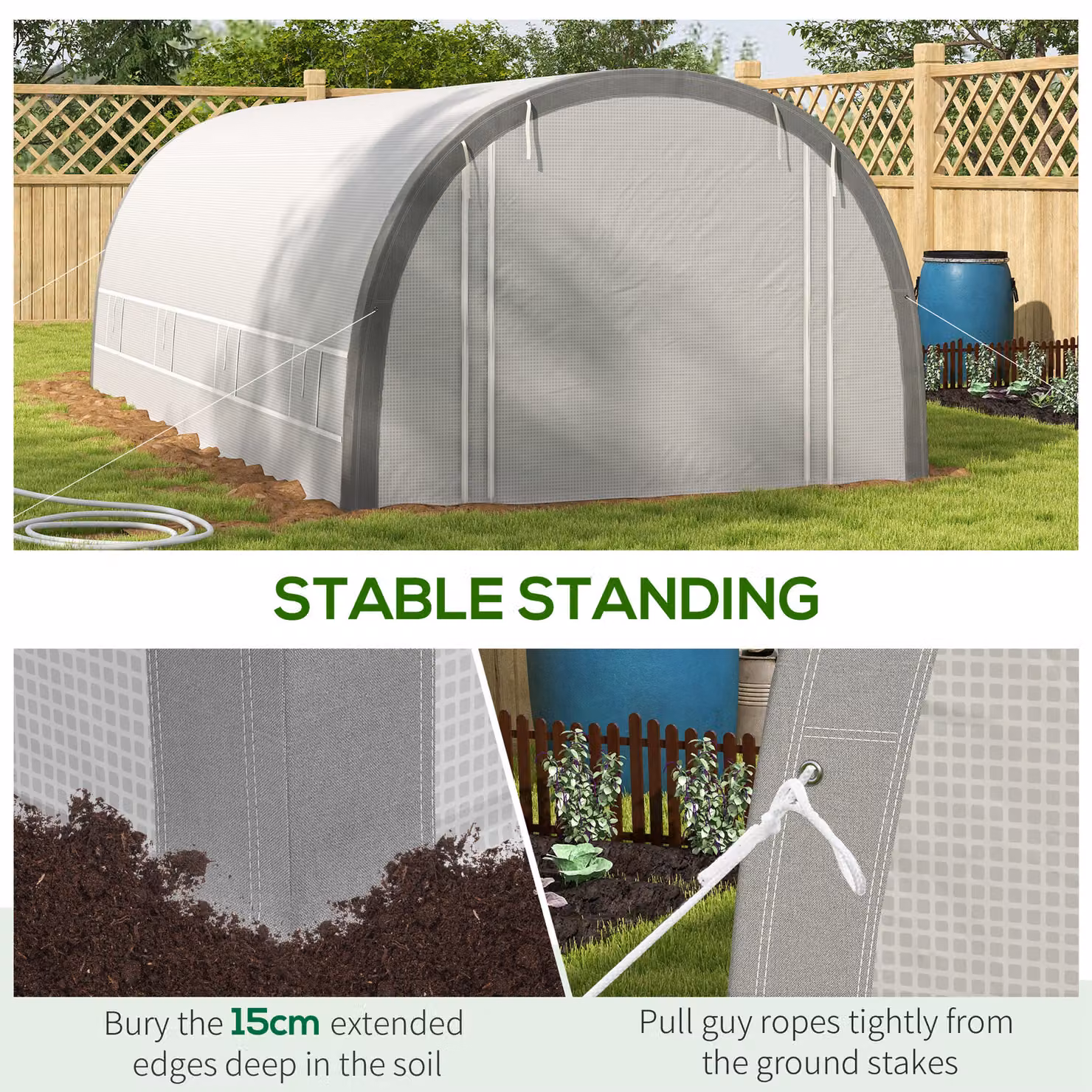 Outsunny White Polytunnel Greenhouse for Seedlings with 15 Plant Labels, W/D/H: 300 x 196 x 300 cm – 4