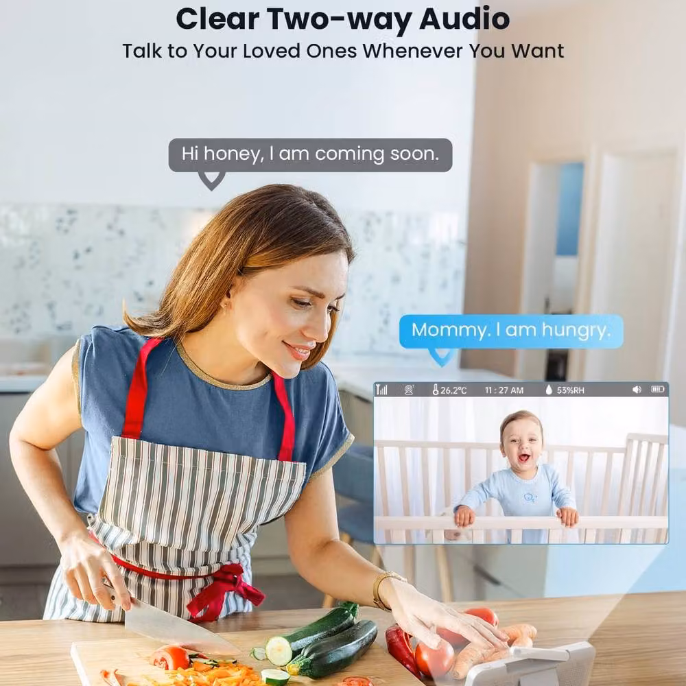 iegeek White 2K Baby Monitor with 5 inch Screen, Auto-Tracking PTZ and Cry Detection – 3