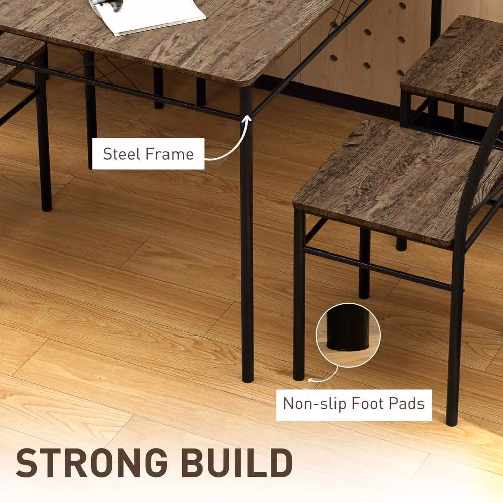 Wyld Haus Birutte 5 Piece Minimalist Dining Set in Black and Brown Oak Effect – 7