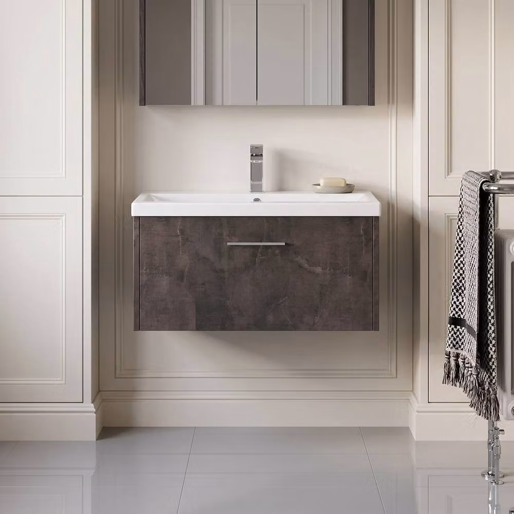 Balterley Winshill Contemporary 1 Drawer Wall Hung Vanity Basin Unit, Grey, W: 80 cm – 3