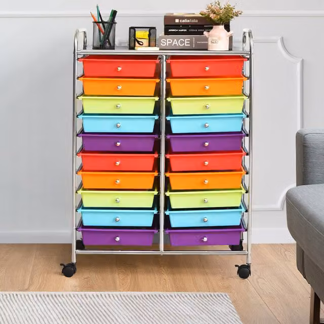 Costway 20 Drawer Rolling Storage Cart with Castors, Multicolour