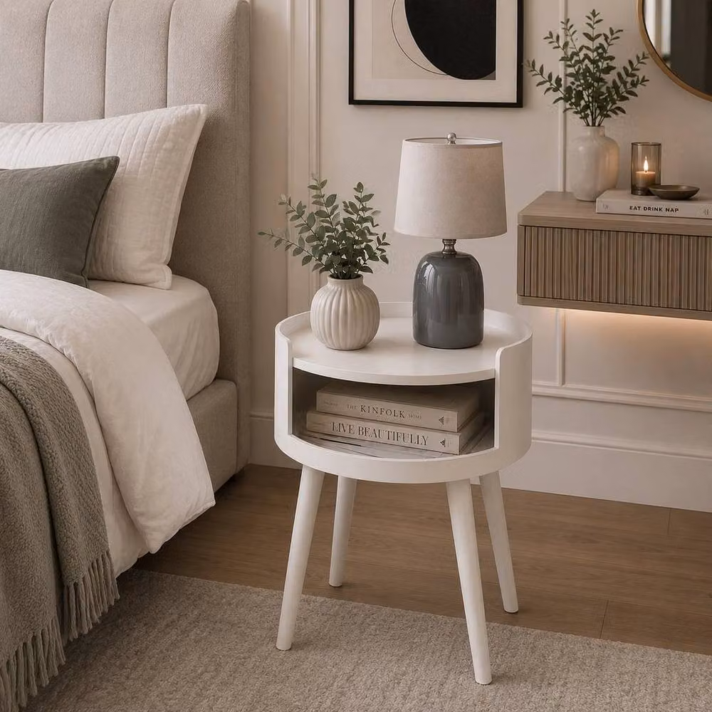 Kelvenix Modern White Round Side Table with MDF Top and Four Legs, H: 45.5 cm, W: 40 cm, D: 40 cm – 2