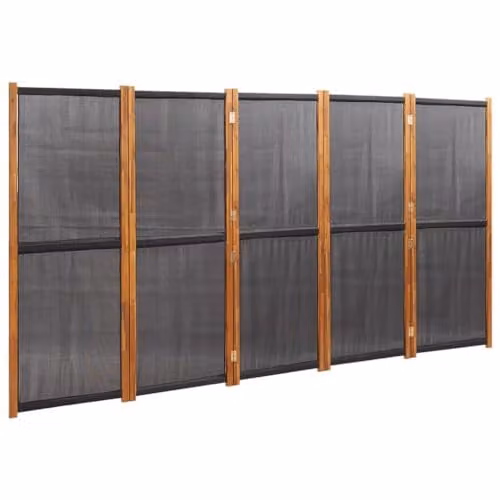 vidaXL 5-Panel Acacia Wood Room Divider, Black, H 180 cm x W 350 cm