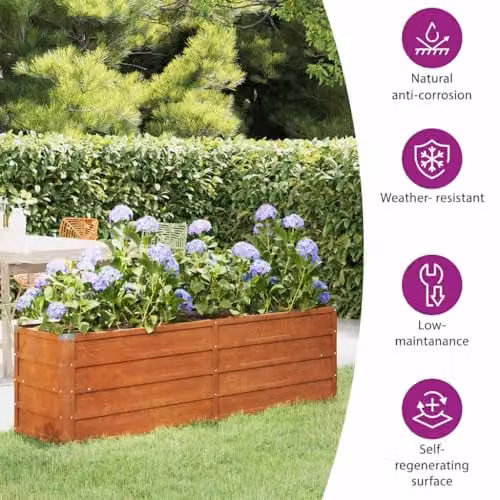 vidaXL Corten Steel Raised Garden Bed in Brown, W/D/H: 160 x 40 x 45 cm – 2