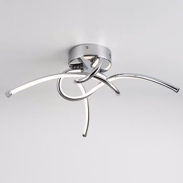 First Choice Lighting Twist Chrome LED Flush Ceiling Light in Silver