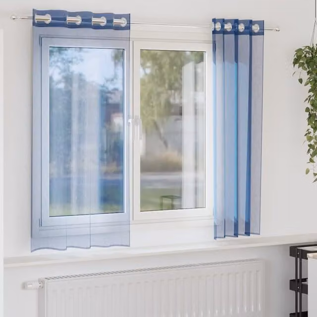 Berkfield Home Royal Blue Voile Fabric Curtain Panels with Eyelets, 2 Pack