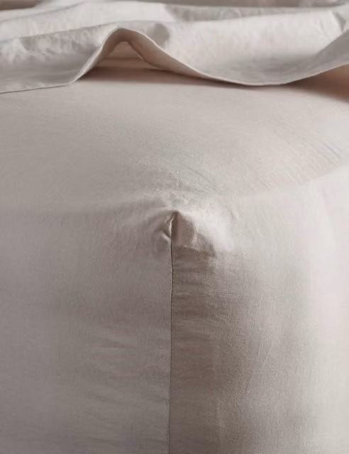 Bedfolk Pure Cotton 300 Thread Count Washed Deep Fitted Sheet, Beige, W: 180 cm, D: 200 cm