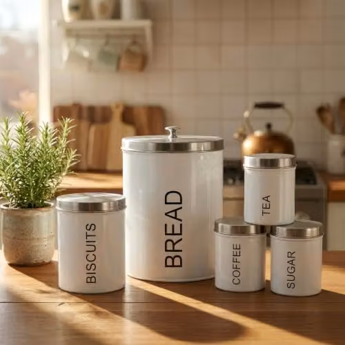 Harbour Housewares Metal Biscuit Tin in White with Airtight Lid – 2