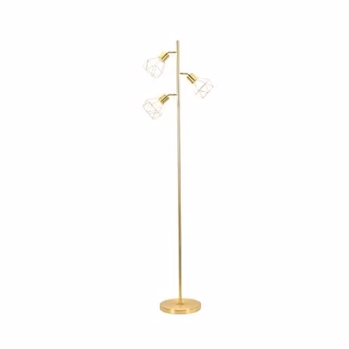 ValueLights Angus Metal Geometric Basket Shade Floor Lamp in Gold – 1