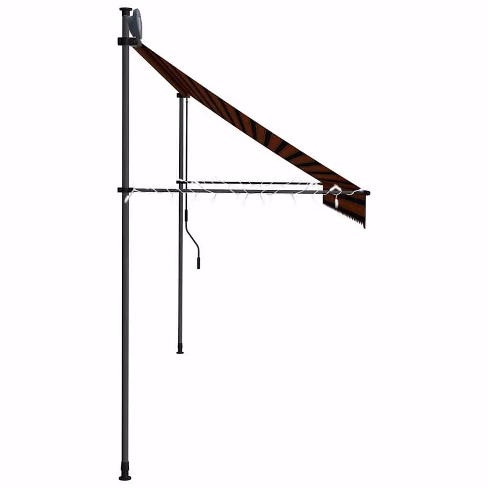 Berkfield Home Manual Retractable Striped Awning with LED, Orange and Brown, 350 cm – 2
