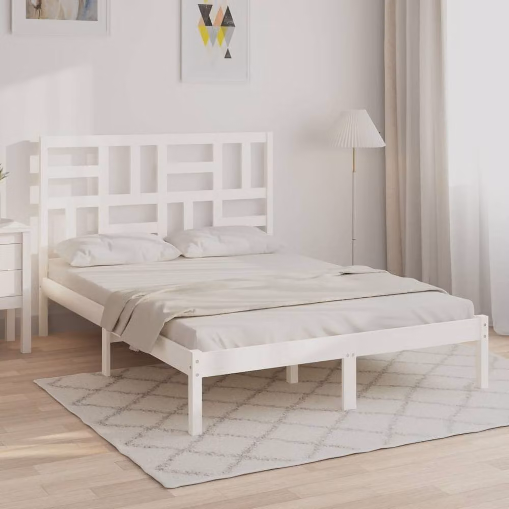 Berkfield Home Beautiful White Solid Wood Pine Bed Frame W/D/H: 200 x 140 x 146 cm – 2