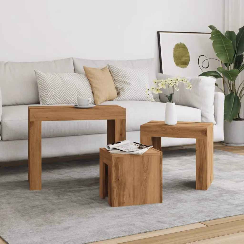 Berkfield Home Nesting Coffee Tables, 3 Piece Set in Brown Artisan Oak Engineered Wood – 2