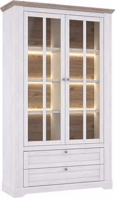 Illopa Modern Snowy Oak Display Cabinet with Glass Doors and Integrated LED Lighting