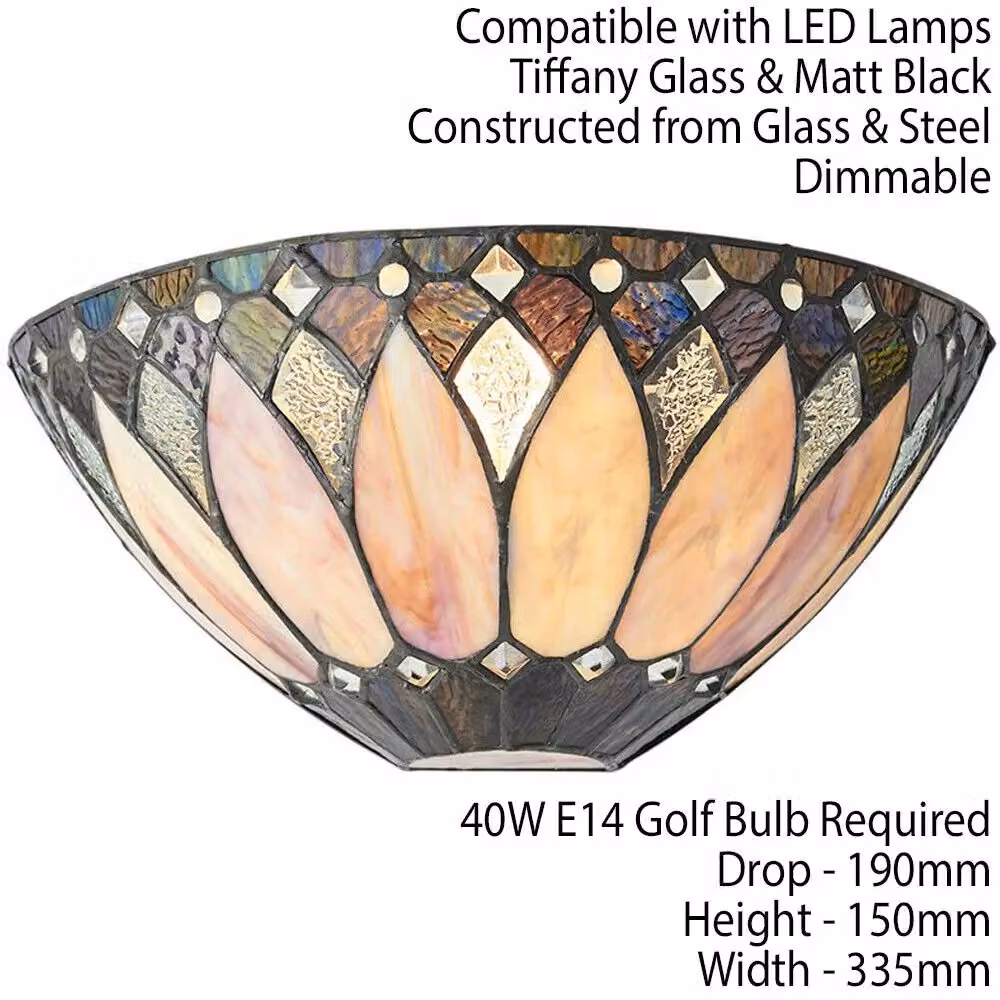 Loops Tiffany Glass Wall Light in Cream and Transparent with Art Deco Textured Shade – 2