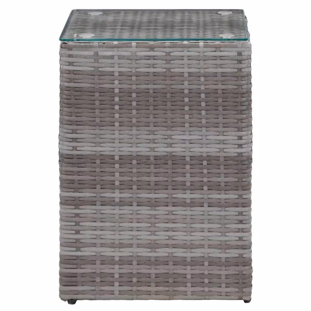 Berkfield Home Set of 3 Modern Square Side Tables with Glass Tops in Grey Poly Rattan – 3