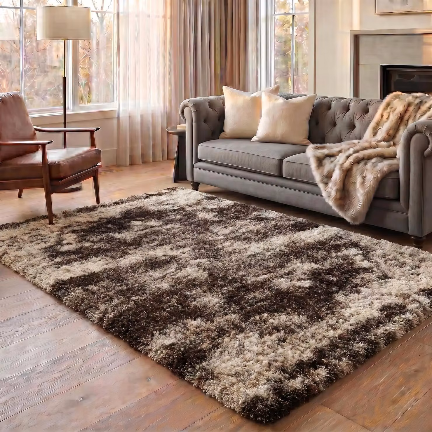 Desire Rugs Modern Abstract Shimmer Shaggy Area Rug in Bronze, W/D: 120 x 170 cm – 4