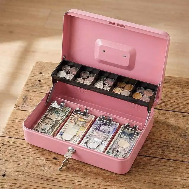 Spetlek Pink Heavy Duty Steel Cash Box Security Money Storage with Lid – 1