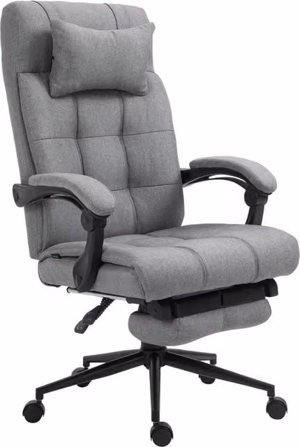 Rolipo Ergonomic Office Chair with Lumbar Support, Headrest, Footrest and Armrests in Light Grey Fabric – 1
