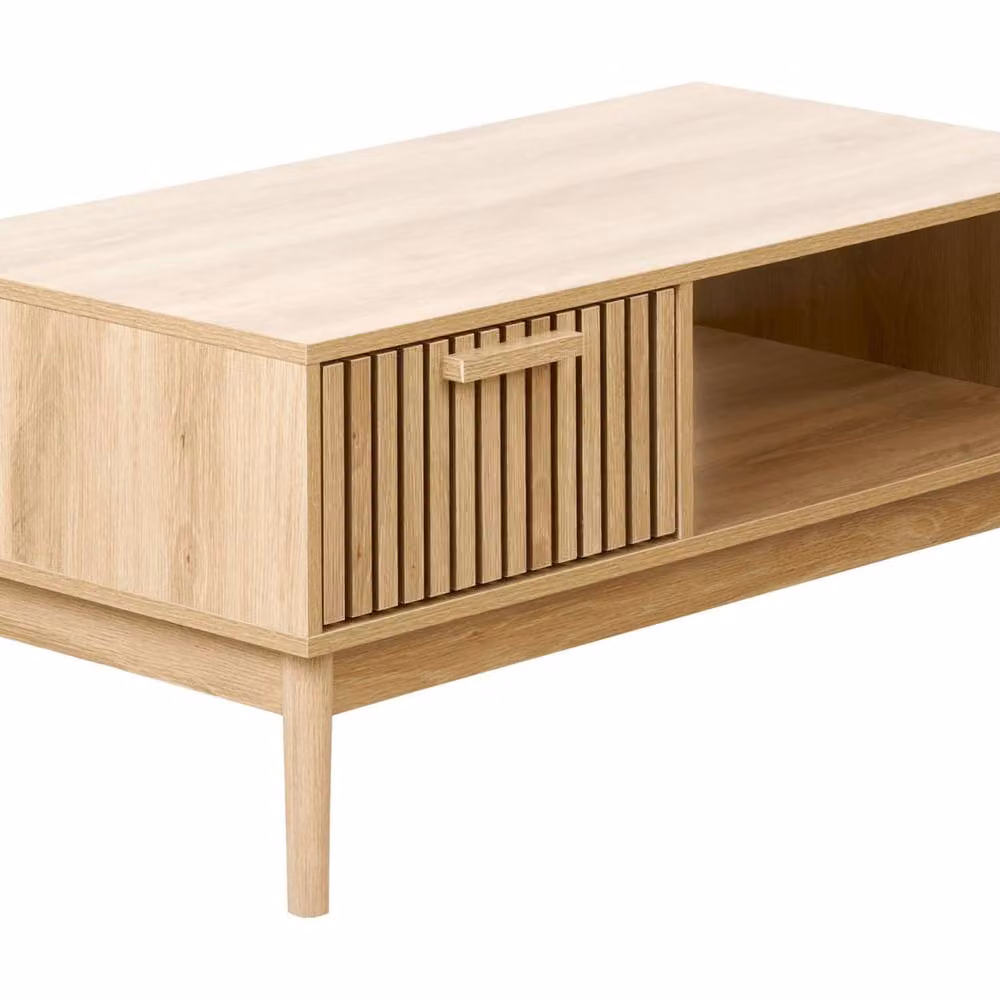 Wyld and Coco Rustic Coffee Table with Drawer and Open Shelf, Brown Wood Top and Pine Legs, W/D/H: 100 x 50 x 43 cm – 2