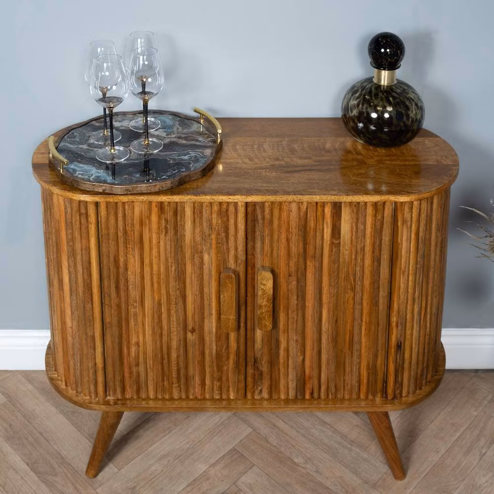 Elm Home And Garden Solid Mango Wood 2 Door Cabinet Sideboard in Natural Brown – 2