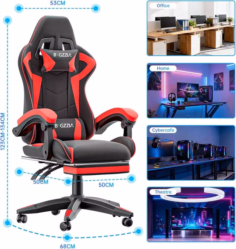 Gartistgo Ergonomic Gaming Chair in Red with Footrest, Headrest and Armrests – 2