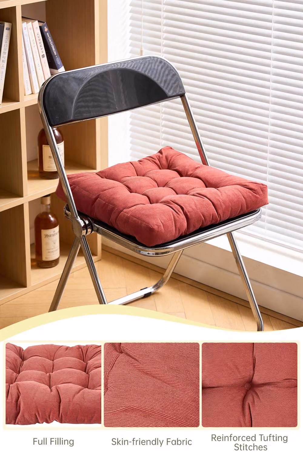 Living and Home Red Padded Corduroy Square Chair Cushion, W/D/H: 55 x 55 x 55 cm – 2