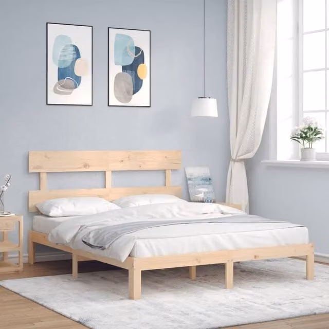 Berkfield Home Beautiful Bed Frame in Light Tan Solid Wood Pine, W/D/H: 160 x 200 x 81 cm – 1