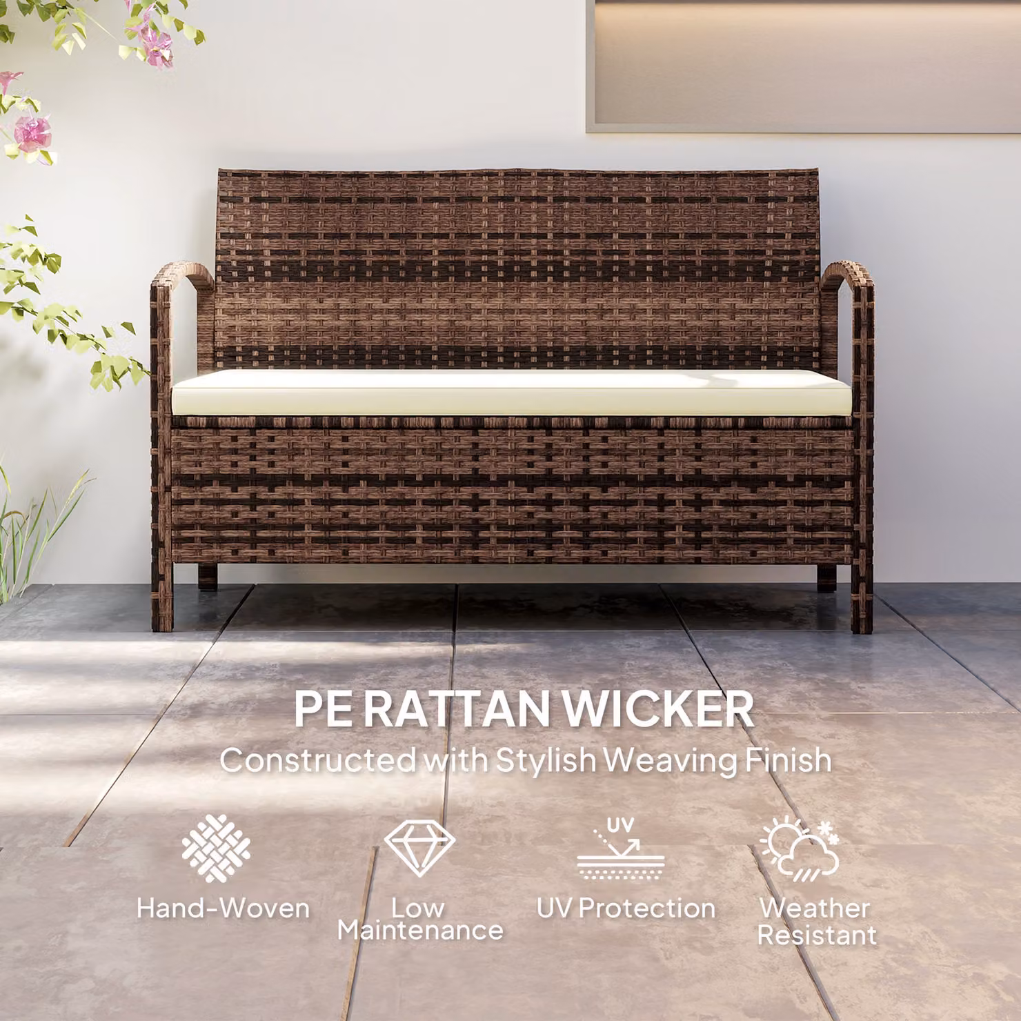 Outsunny 125L Garden Storage Bench with Cushions in Brown – 5