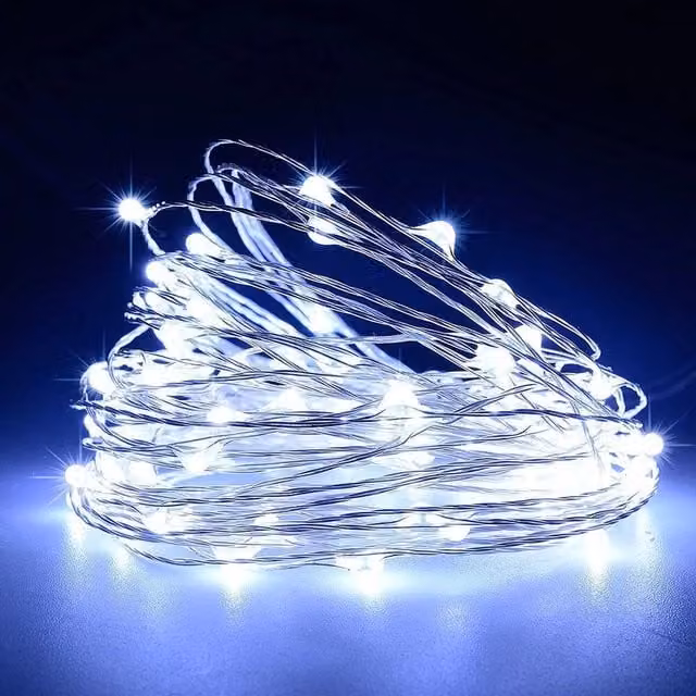 SPETLEK Solar Powered Cool White LED Copper Wire Fairy String Lights, 10m, Transparent and White – 1