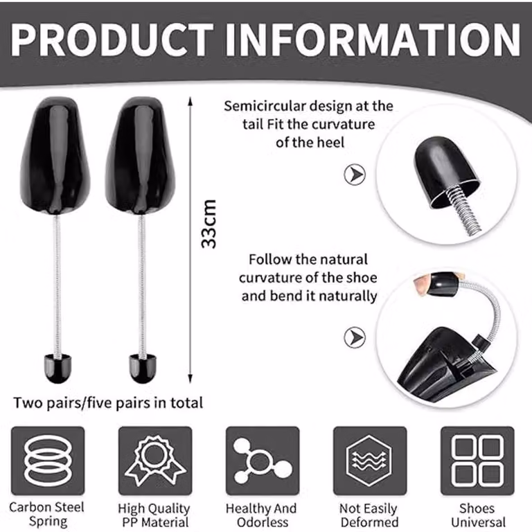 NESTLUNE Black Plastic Shoe Trees to Maintain Shape, W/D/H: 100 x 15 x 15 cm