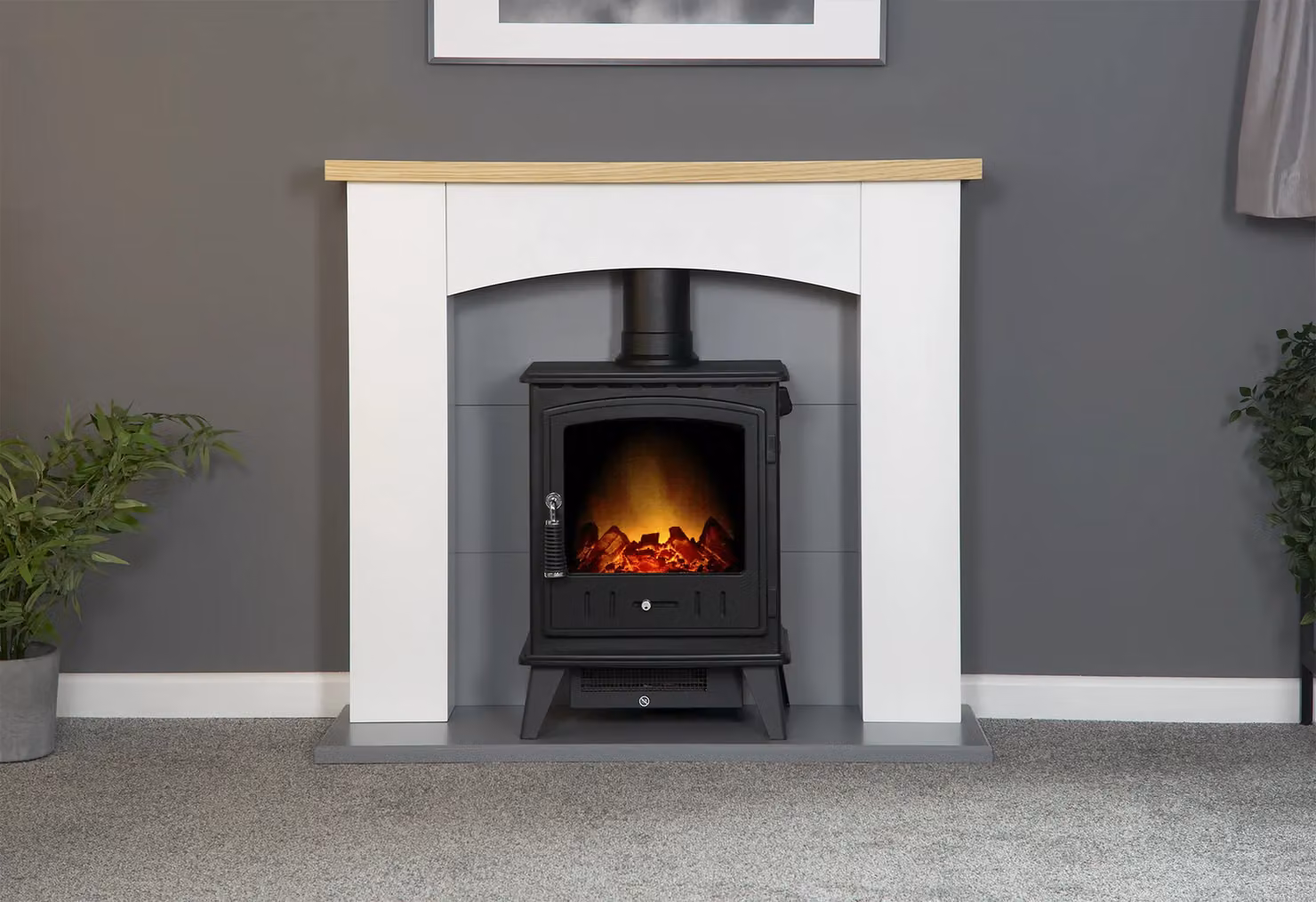 Adam Fires & Fireplaces Adam Huxley Electric Stove in Pure White and Grey with 39 Inch Black Aviemore Electric Stove – 2