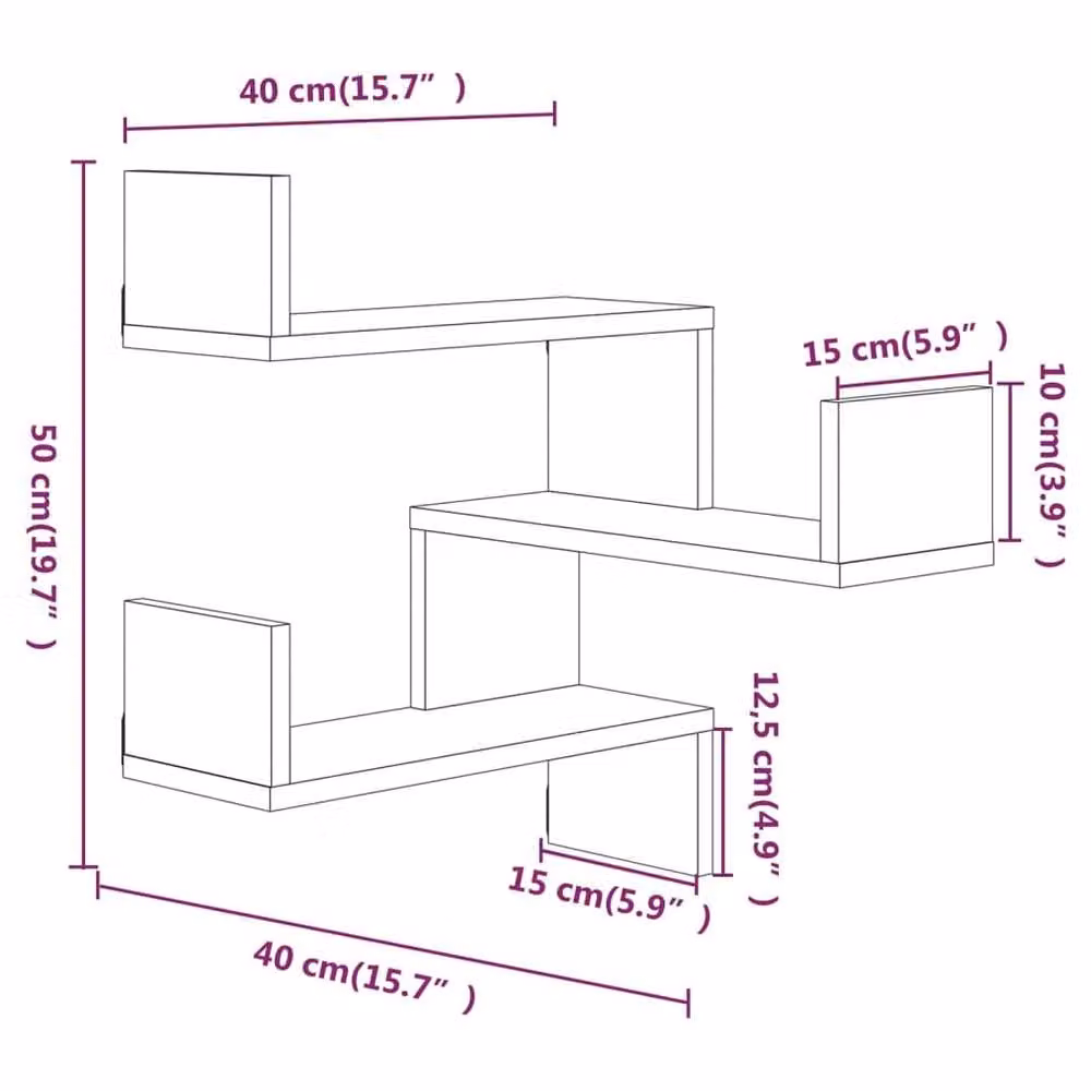 Berkfield Home Wall Mounted Corner Shelf in Smoked Oak Brown, W/D/H: 40 x 40 x 50 cm – 3