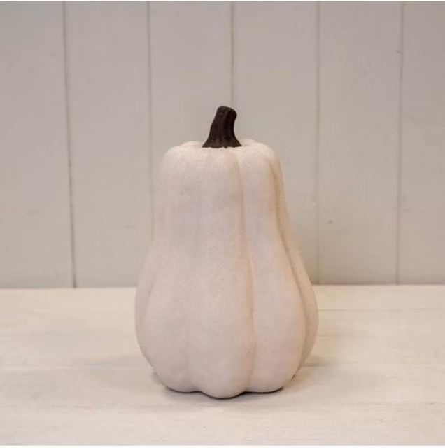 KDMD Small White Tall Ceramic Pumpkin Ornament for Autumn and Halloween Decor
